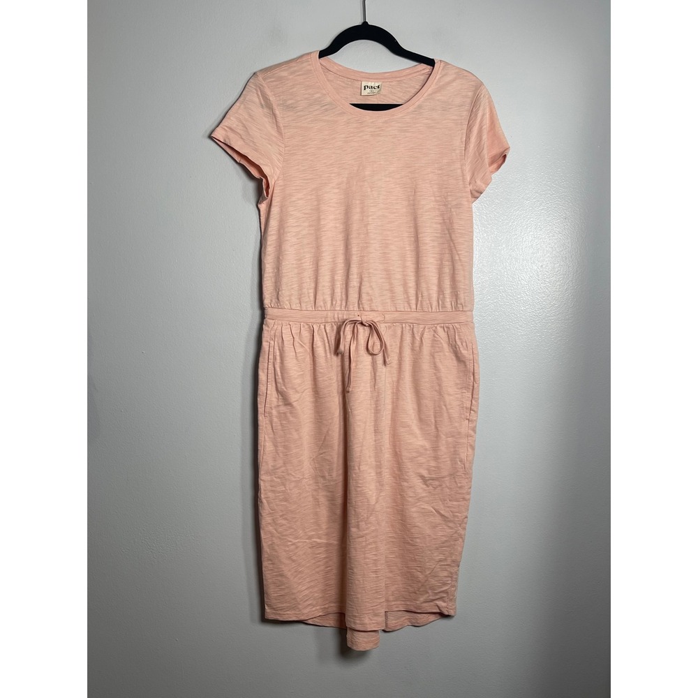 PACT Organic Cotton Relaxed Slub Weekend Dress Small Peach Pink Casual Coastal